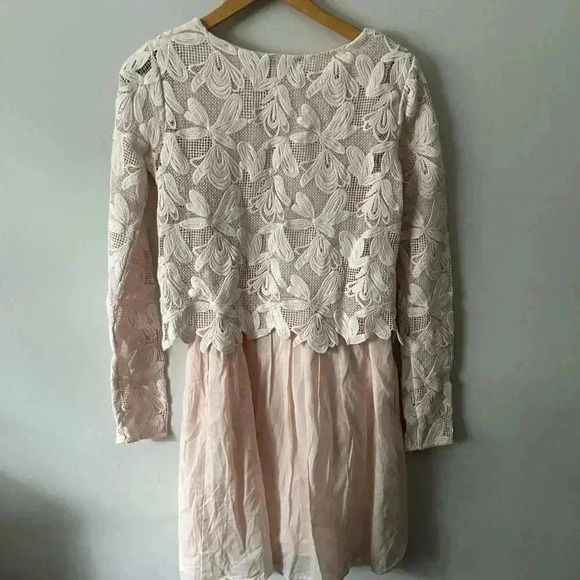 NWT See By  Chloé Layered Guipure Lace Cotton Mini Dress Pastel Blush Pink 6 - Picture 10 of 12